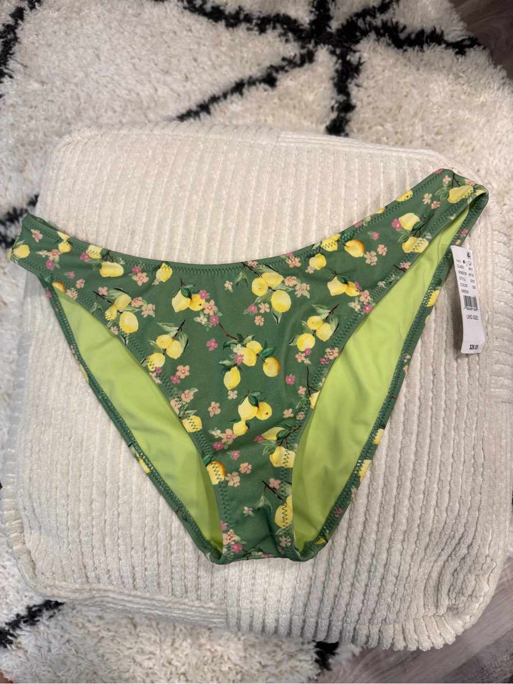 NWT PacSun Lemon Floral Bikini Bottom Size Large Green High Cut Swim Bottom Trop - Picture 2 of 5